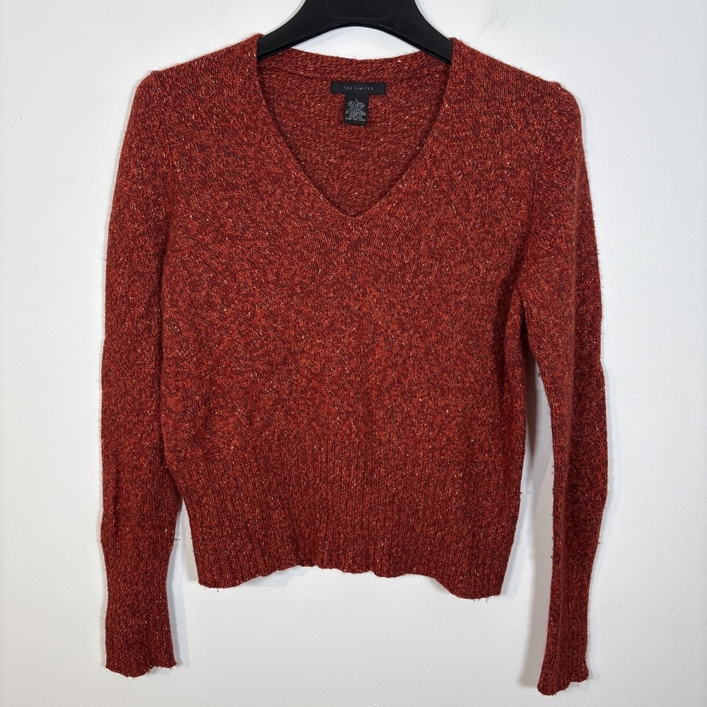 The Limited V Neck Fitted Sweater Wool Cashmere Silk Blend Large Red Fall Y2K